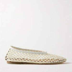 Staud Alba Leather-Trimmed Crocheted Woven Ballet Flats Off-White Cream Size 39